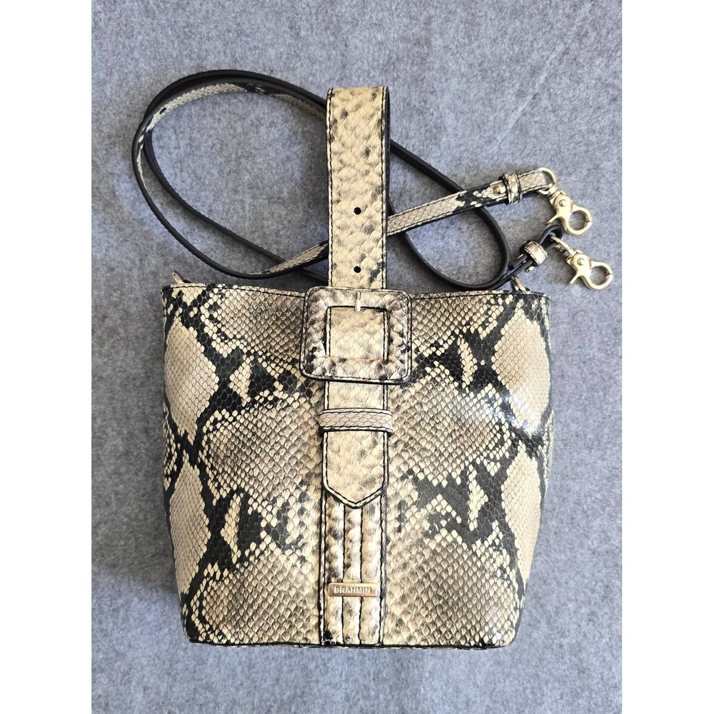 Brahmin Faith 3-Way Python-Embossed Leather Crossbody Bag in Caviar Felix EUC